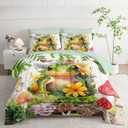 AILONEN Green Frog Comforter Set Queen 7-Piece Bed in a Bag,Tropical Amphibian Tree Frog Bedding Set for Kids Boys Girls,Soft Comforter & Fitted Sheet with Flat Sheet,2 Pillowcases,2 Pillow Shams