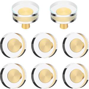 Hotop 8 Pieces Glass Cabinet Knobs Crystal Pulls Gold Cabinet Dresser Handle Bulk Brass Drawer Pull for Furniture Kitchen Cupboard Hardware Office Nightstand Decor (Round Style)