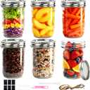 Wide Mouth Mason Jars 16 Oz With Lids, Glass Jars with Airtight Lids And Band, Safe For Canning, Food Storage, Pickling, Overnight Oats Container, Pint Size (Pack Of 6)