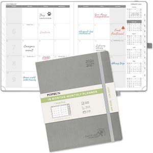 POPRUN Monthly Planner 2026-2027 (Large- 8.5" x 10.5" Soft Cover), 18-Month Calendar Book (Jan.2026 - Jun. 2027), Calendar Planner with Monthly Tabs & Pocket, 100 GSM Paper - Grey