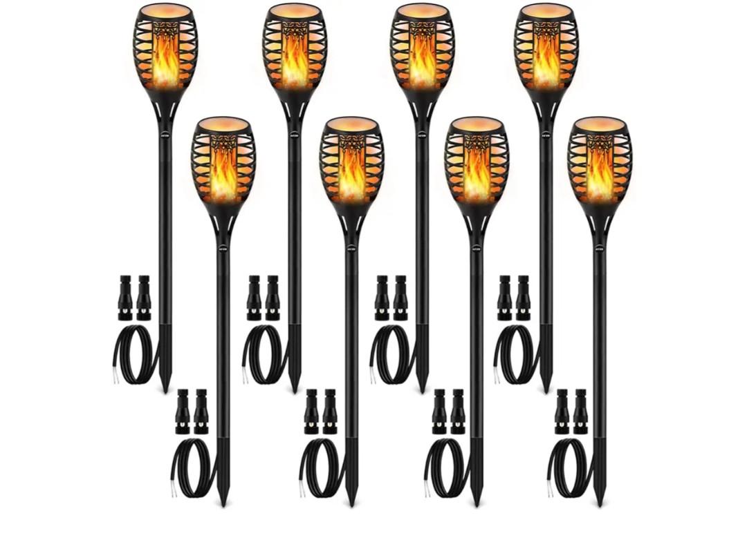LUYE Low Voltage Torch Landscape Lights Wired Flickering Flames Torches Pathway Lights 12V Outdoor Torch Lighting with Connector Waterproof Landscape Lighting for Christmas Yard Decoration (8Pack)