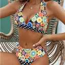 SOLY HUX Women's Floral Bikini Set Halter Tie Back Bathing Suit Boho Vacation Two Piece Swimsuit (XL)