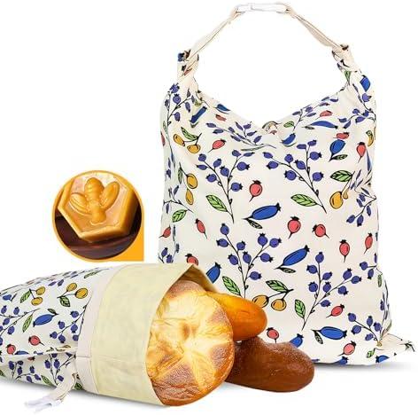 2 Pack Beeswax Bread Bags - 17x13 Inch Reusable Bread Storage Bags, Bees Wax Lined Bread Bags for Home Cooks fresh bread storage Easy Clean (Berry)