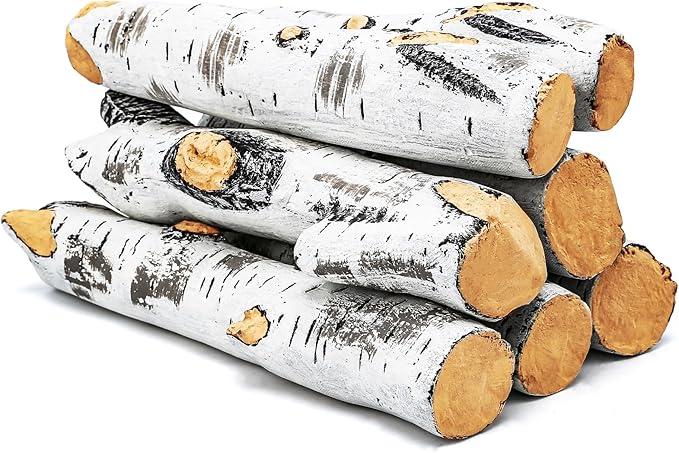 Gas Fireplace Logs, Birch Logs 7pcs Fake Fireplace Insert, Faux Ceramic White Birch Wood Firepit Firebowl Indoor or Outdoor Decor Gas Fireplace Logs, Birch Logs 7pcs Fake Fireplace Insert, Faux Ceramic White Birch Wood Firepit Firebowl Indoor or Outdoor Decor
