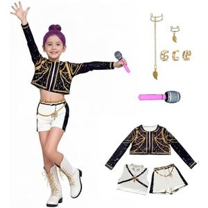 ZGHQHCDRH 3Pcs Girls Halloween Costume Pop Singers Matching Outfits with Accessories for Kids 3-12 Years (160)