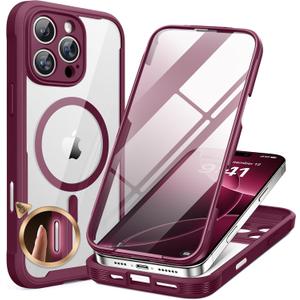 Miracase Magnetic for iPhone 16 Pro Case Full-Body Phone with Built-in Glass Screen Protector, [Compatible with MagSafe] Military Drop Proof 16 Pro Cover Bumper 6.3 inch, Plum
