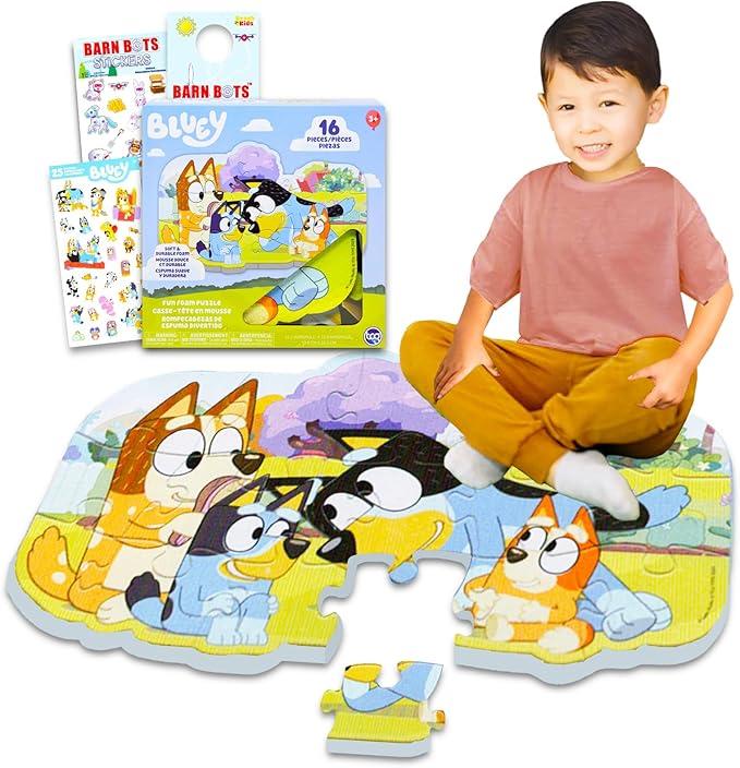 Bluey Foam Puzzle Mat Set  Bundle with 16 Pc Foam Floor Puzzle for Kids Plus Stickers, More | Bluey Jigsaw Puzzles for Kids, Boys, Girls