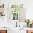 LAMIT Full Blackout Linen Kitchen Window Curtains, 36 Inches Back Tab and Rod Pocket Drapes for Bathroom Basement, Privacy Protected Neutral Panels with White Liner, 2 Panels, 29 x 36 Inch, Ivory