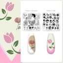 Biutee Nail Stamper Kit 16Pcs Nail Art Stamping Plate 8 Colors Stamp Polish Gel Silicone Stamper Scraper with Storage Bag, Nail Stamp Plates Love Flower Butterfly Leaf Template Holiday Design Gift