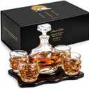 Storm Japanese Crystal Whisky Decanter Set with 4 Tumbler Glasses, Lead-Free Liquor Carafe & 10oz Rocks Glasses - Scotch, Bourbon, Spirits & Wood Base Elegant Barware Gift for Men, Japan Design Gifts