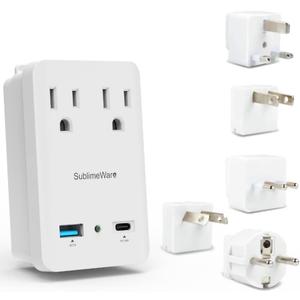2000 W Travel Adapter Kit w/ 2 USB Ports & Outlets - International Power Adapter Plug Europe US UK Adaptor - 220-110V Adapter - Smart 2.4 A USB Electrical Charger Dual Voltage Device Sublimeware