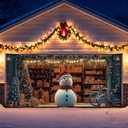 Boao 7x16ft Christmas Garage Door Banner Backdrop Decorations 3D Christmas Winter Snowman Snowflake Warehouse Arctic Backdrop Banner Cover Printed Hanging Garage Mural Background House Outdoor Decor