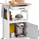 VEVOR Kitchen Island Cart with Single Door Cabinet, Mobile Carts with Drawer, Towel Rack, Hooks, Portable Table on Swivel Wheels, Small Coffee Islands Microwave Stand for Dining Room, 18x23 in, White