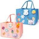 Aviski 2PCS Easter Egg Hunt Bags, Easter Bunny Gift Bags with Handles, Easter Treat Bags, Felt Easter Bags for Gifts Wrapping, Egg Hunt Game, Easter Party Supplies, 12" x7.8" x6.8"(Pink + Light Blue)