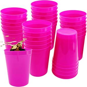 30 Pack Stadium Cups, 12 oz Plastic Tumblers, Reusable Party Cups, Pink