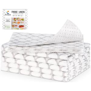 Cooyes Non Slip Refrigerator Liners, 2 in 1 Absorbent Fridge Liners and Fresh Mats Machine Washable, Refrigerator Shelf Paper for Glass Shelves Kitchen Cabinet Drawer (A White Quatrefoil (6 Pack))