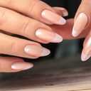 24PCS Pink Almond Press on Nails, Medium Acrylic Full Cover Stick on Nails for Women, Elegant French Nail Tips for Women Manicure, Nail Decoration