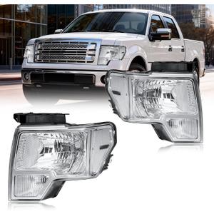 Headlight Assembly, Headlights Kit Compatible with 2009-2014 Ford F150 Replacement Headlamp Chrome Housing Clear Reflector
