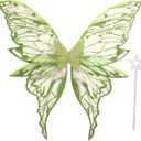 Fairy Wings for Adults Women 31.5"x29.5" Fairy Costume Set Large Butterfly Wings for Halloween Party (Green)