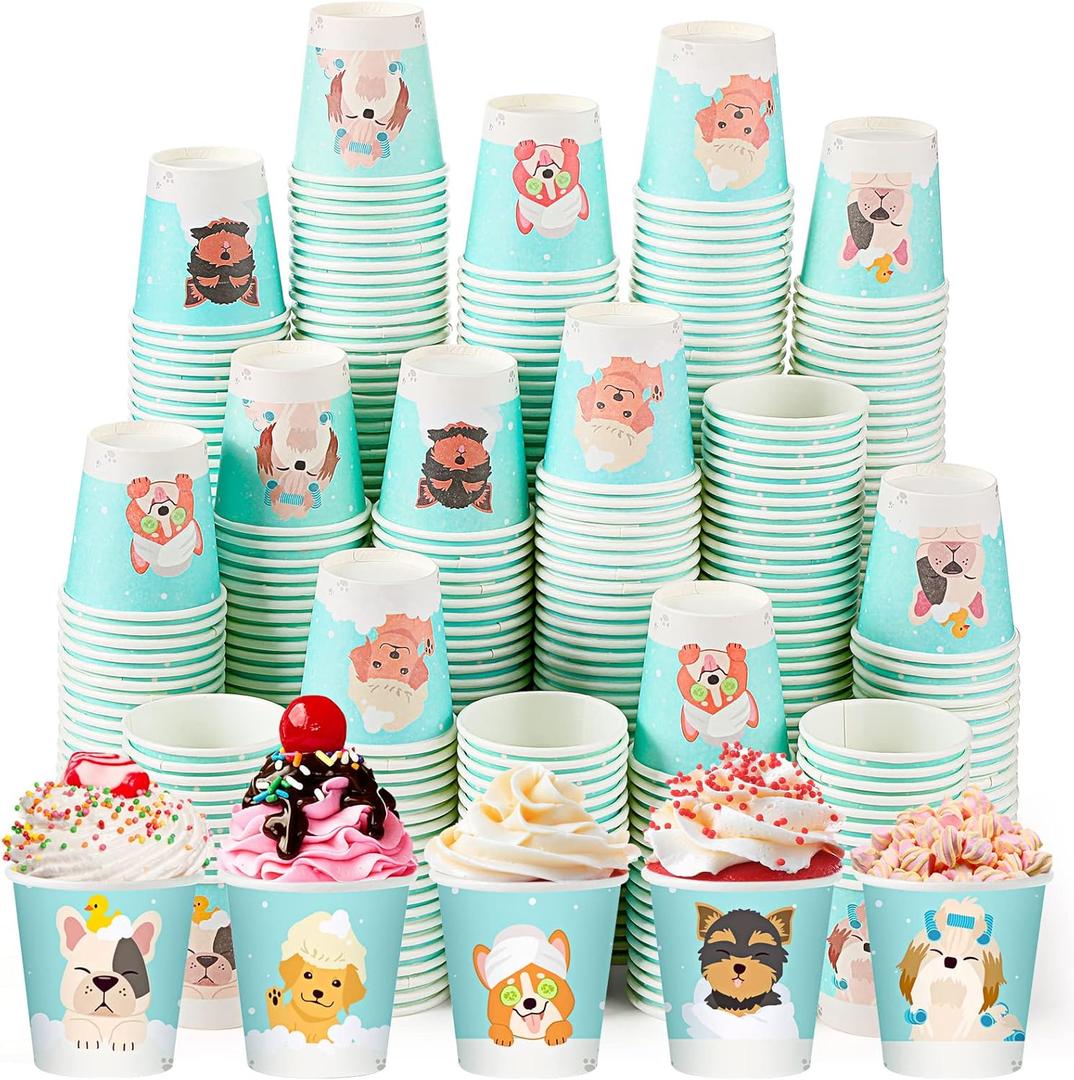 Patelai 500 Pack 3 oz Paper Cups Disposable Bathroom Small Mouthwash Animal Beverage Drinking Cups for Home, Office, Travel, Party(Bathroom Dog)