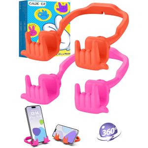 Stocking Stuffers for Teen Boys Girls Gifts Cell Phone Stand Upgrade Adjustable Rock on Lazy Phone Stand for Desk Cool Funny Gadget Gifts for Christmas Adult Men Women Wife 2Pack Hot Pink Orange Red