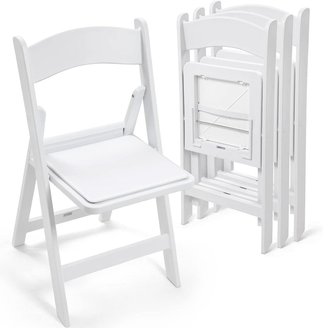 4 Pack Folding Chairs White Plastic Folding Chair Comfortable Resin Foldable Chair Lightweight Dining Chairs with PVC Padded Seats for Wedding Events Party Picnic Kitchen Garden Church Indoor Outdoor