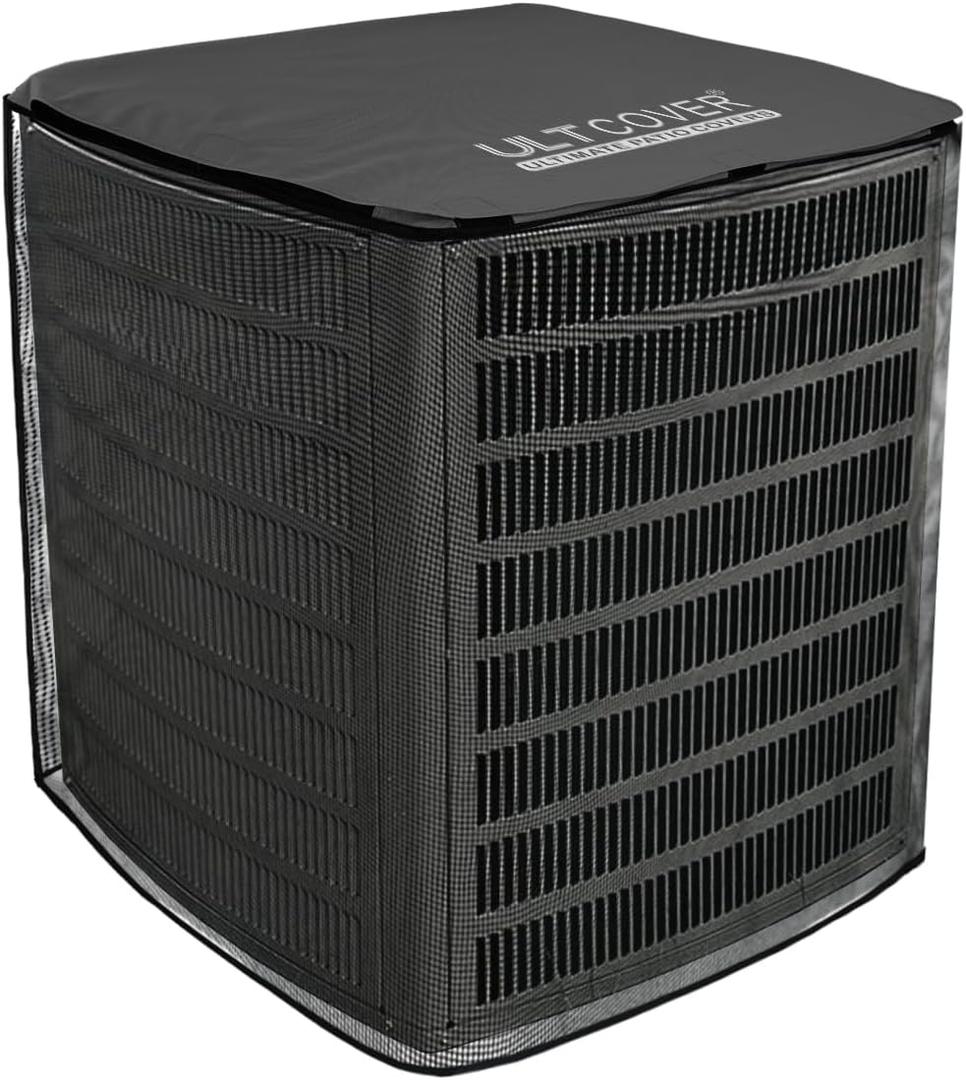 ULTCOVER 2 in 1 Full Mesh with Waterproof Fabric Top Air Conditioner Defender Cover 34W x 34D x 32H inch for Outside AC Units All Seasons Use, Black (34"W x 34"D x 32"H, Black-Full Mesh)