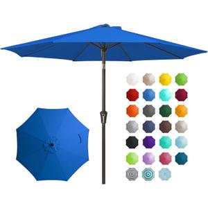 JEAREY 9FT Outdoor Patio Umbrella Outdoor Table Umbrella with Push Button Tilt and Crank, Market Umbrella 8 Sturdy Ribs UV Protection Waterproof for Garden, Deck, Backyard, Pool (Royal Blue)