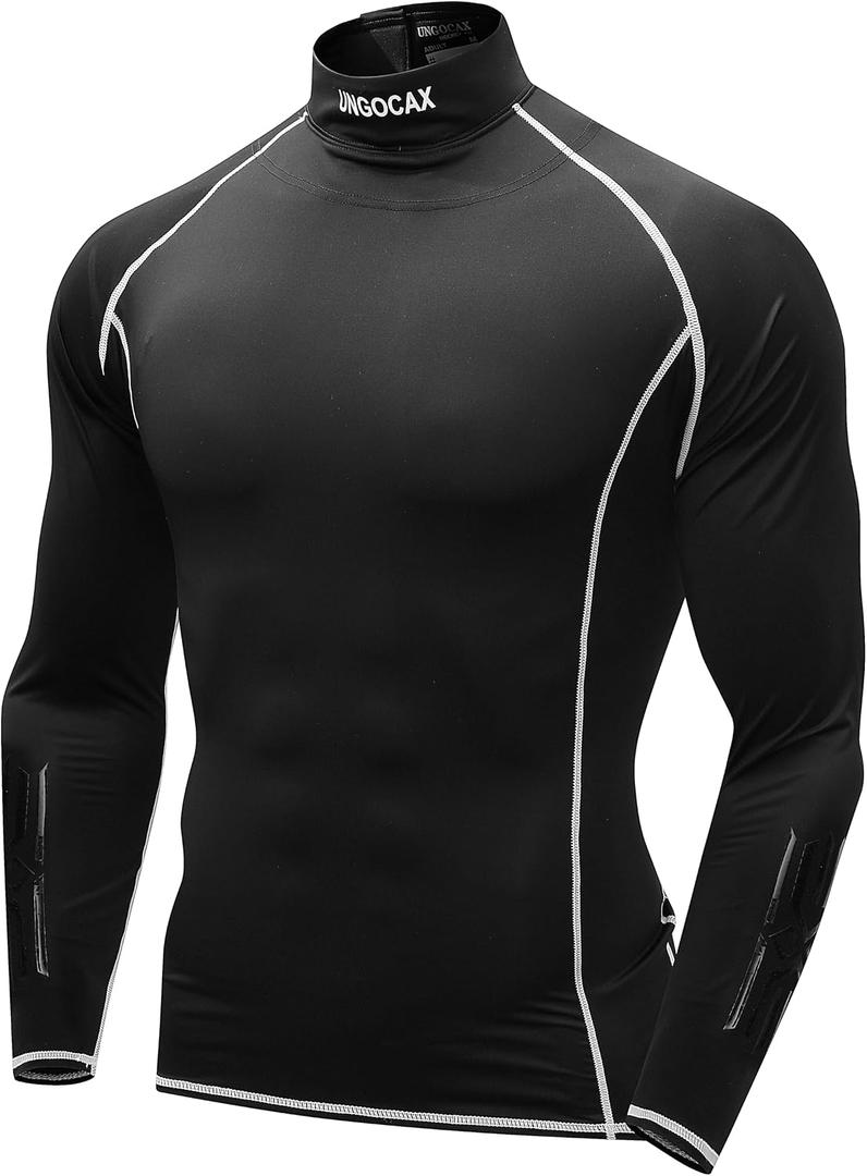 Hockey Shirt with Neck Guard for Adult and Youths,Long Sleeves Compression Shirt with Integrated Neck Guard (Black, L)