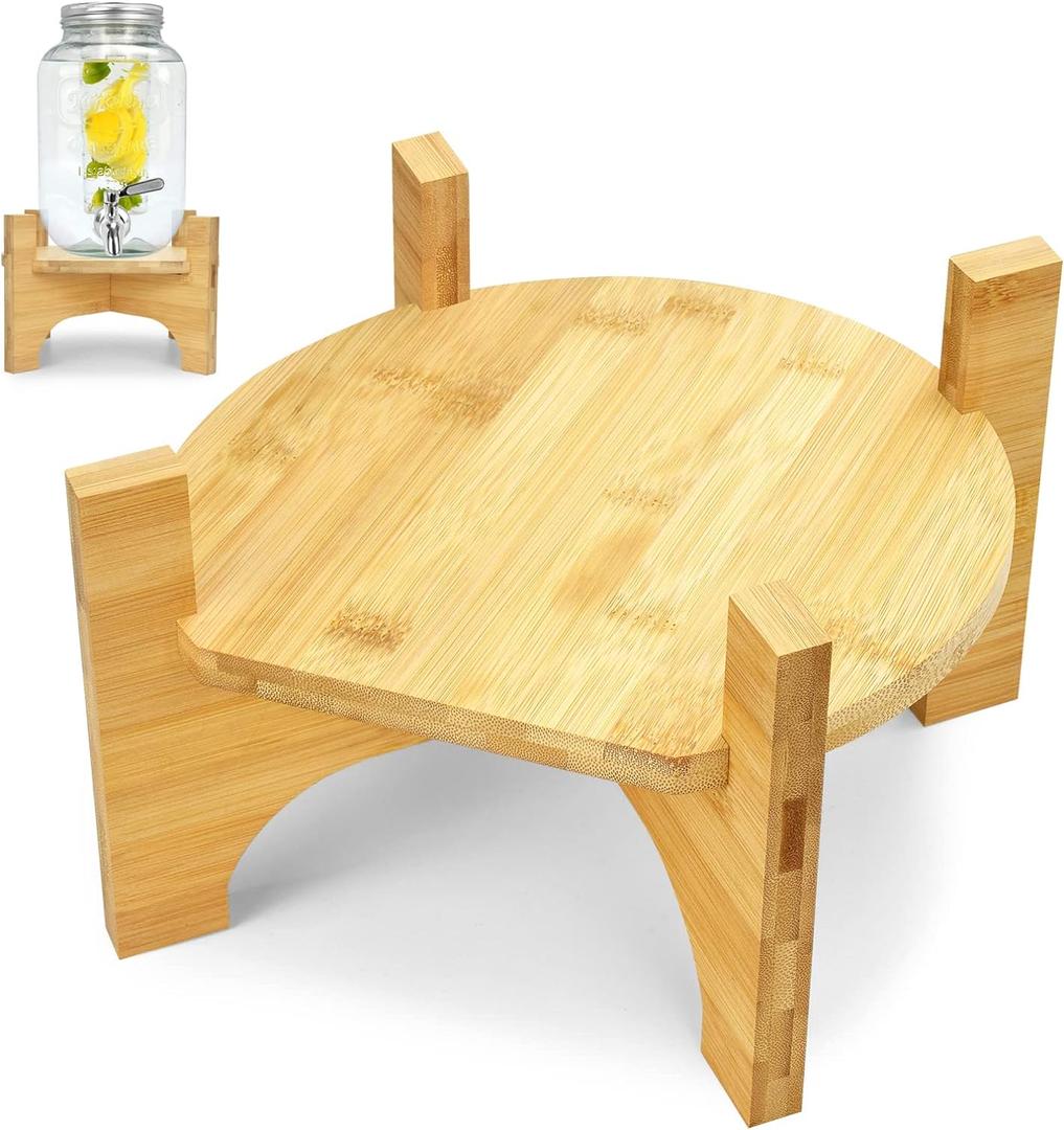 Drink Dispenser,Water Dispenser And Beverage Dispenser Stand(Natural Bamboo).Fit Max 8.66 Inch Glass Drink Dispenser,Water Jugs,Glass Water Pitcher.Ideal for Home, Parties, and Catering Events.