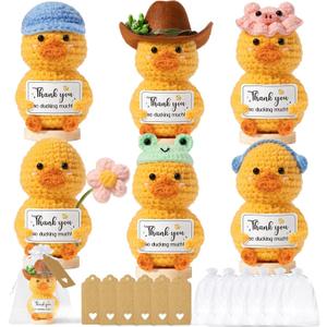 6PCS Positive Crochet Duck Thank You Gifts for Women, Employee Appreciation Gifts Emotional Support Crochet Buddies, Administrative Professional Day Gift Easter Basket for Women Coworker Teacher Nurse