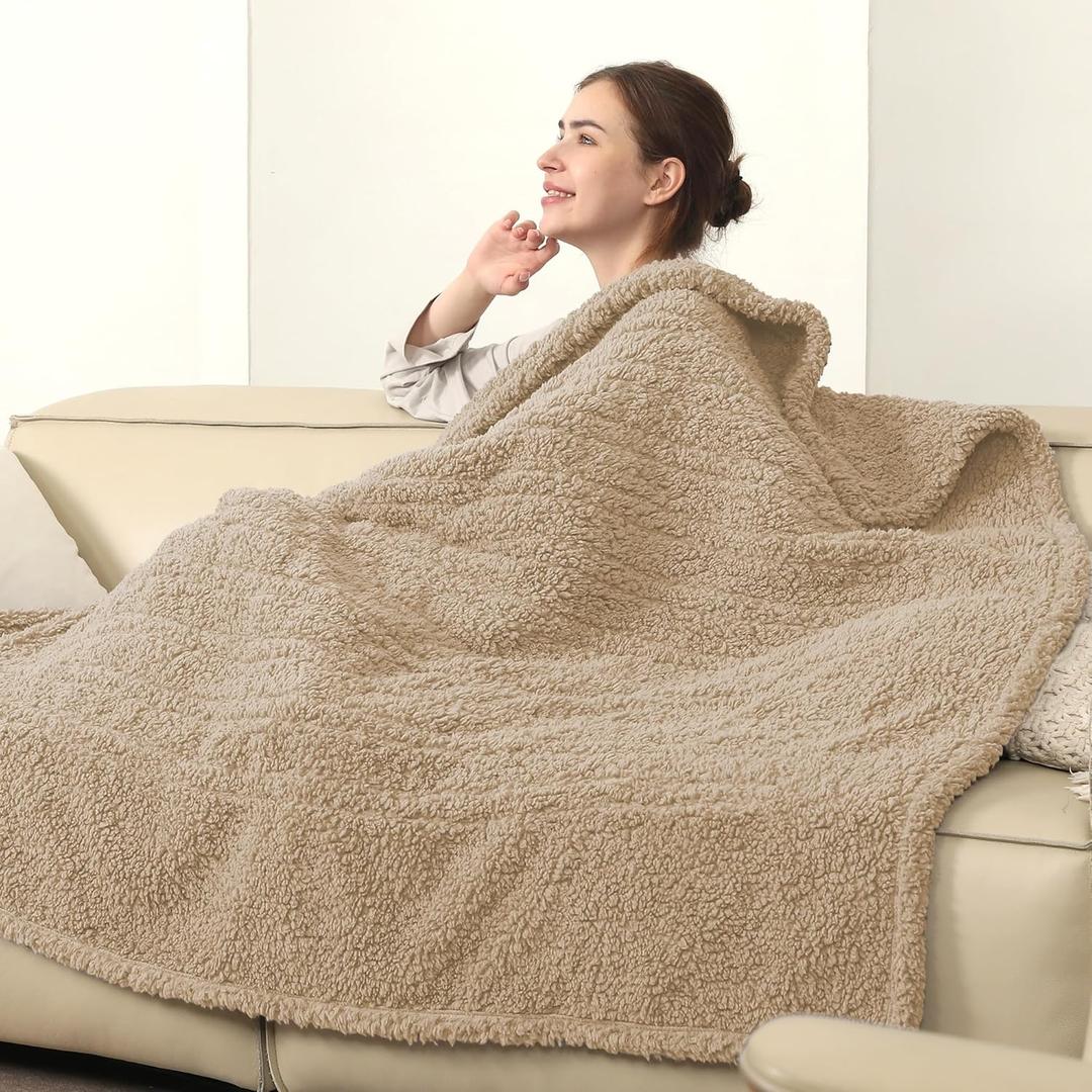 Electric Blanket Heated Throw Ultra Soft Sherpa, 50"x 60" with 5 Heat Settings & 4H Timer, Machine Washable, Milk Coffee