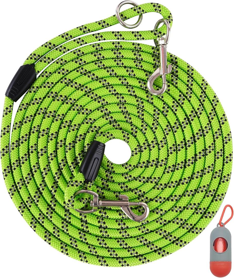 100FT Extra Long Dog Leash for Dog Training, Reflective Threads Check Cord Dog Leash, Heavy Duty Dog Lead for Large Medium Small Dogs Outside Walking, Playing, Camping, or Yard (100FT* 3/8 inch, Green)
