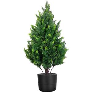 2.3 FT Artificial Topiary Plants Outdoor, Realistic Fake Cedar Tree Greenery Shrubs with Pot, UV Resistant Faux Bushes for Front Door Porch Office Home Indoor Spring Summer Decor
