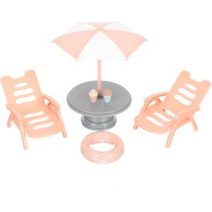 UPKOCH 12pcs Miniature Beach Chair Decor Set - DIY Dollhouse Furniture with Umbrella Accessories for Kids Toy House, Garden Pool Party (Assorted Colors, 13.5cm/5.3in)