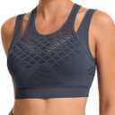 RUNNING GIRL Sports Bras for Women High Support,Seamless Ribbed Longline High Neck Sports Bra Racerback Padded Crop Top Yoga (L)