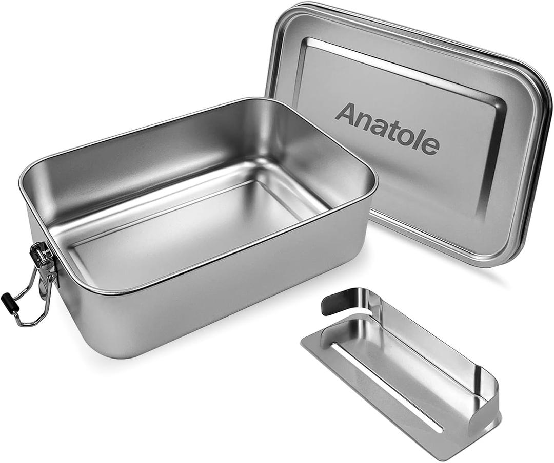 Anatole 304 Stainless Steel Bento Box 47oz 1400ml Leak-Proof Lunch Box with Removable Divider BPA Free Dishwasher Safe Food Container for Adults Office Camping Picnic Travel