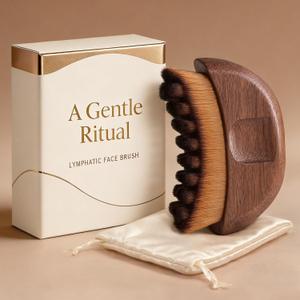Lymphatic Contour Face Brush - Wooden Handle Lift Lymphatic Drainage Face Brush Facial Sculpting Brushes - Dry Guasha Contour Face Brushes Anti - Puffiness, Detox Walnut