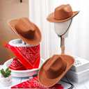 Funtery 10 Sets Kids Cowboy Hat and Red Bandanna for Age 3-10 Toddler Cowboy Hat for Boys Girls Birthday Cosplay Party Favors