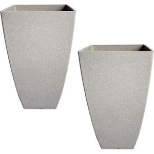 RUBBER BOND Plant Pots 2 Pack - Modern Indoor/Outdoor Planters for Home Decor - Weather-Resistant Large Flower Pots - Lightweight 22 Inches Tall Planters - Grey Concrete Color Square Pots for Plants, 54 cm