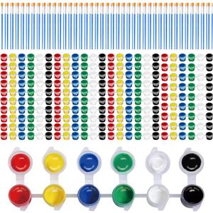 pomaylor 40 Pack 6 Colors Mini Acrylic Paint and Brushes Set for Party Favor, Individual Paints Strips Sets with Brush for Painting Kit for Canvas