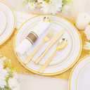 DaYammi 350PCS Gold Plastic Dinnerware Set for 50 Guests, Fancy Disposable Plates for Party, Include: 50 Dinner Plates, 50 Dessert Plates, 50 Pre Rolled Napkins with Gold Silverware, 50 Cups