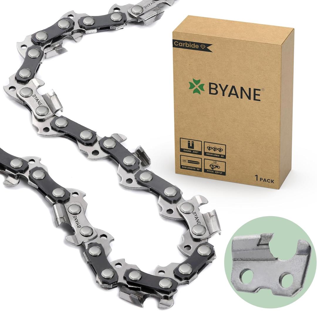 10-Inch Carbide Chainsaw Chain, 3/8" LP Pitch, .043" Gauge, 40 Drive Links for Milwaukee M18 FUEL Pole Saw, Ryobi P546, Worx WG322, and Echo CS-271