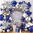 RUBFAC Blue and Silver Balloon Arch Kit, Navy Blue Silver White Graduation Balloons, 140pcs Confetti Star Latex Balloons for Birthday Wedding New Year Party Decorations