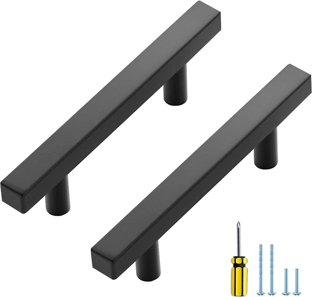 Ravinte 50 Pack Black Cabinet Handles 3 Inch Square Cabinet Pulls Matte Black Square Hardware for Kitchen Cabinets - 5 Inch Total Length