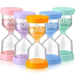 Kanayu 5 Pieces Sand Timer Marcaron Colorful Hourglass 3/5 / 10/20 / 30 Mins Clock Sand Timers for Kids Games Classroom Home Office Kitchen Decoration