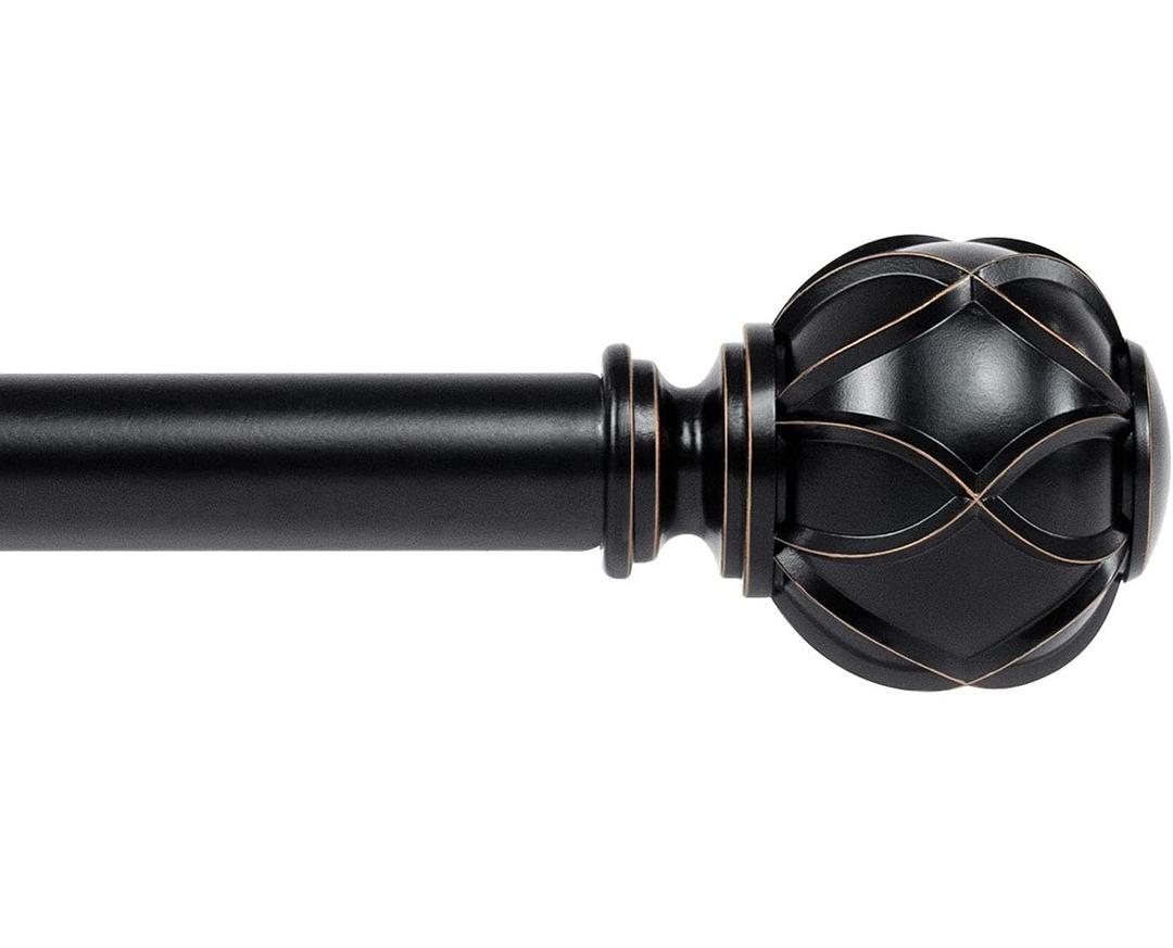 KAMANINA Curtain Rods for Windows 66 to 120 Inch, 7/ 8 Inch Black Heavy Duty Curtain Rod 32 to 115 (2.6-9.6ft), Adjustable Decorative Drapery Rods with Netted Texture End