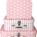 Paperboard Suitcases Set of 3 Decorative Storage Boxes with Lids,Mini Suitcase,Cute Storage Gift Boxes for Barbie Doll,Toys,Photos,Hat,Christmas New Year,Wedding Birthday Party Home Decoration (Pink)