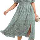 Womens Plus Size Dress Wedding Guest Cocktail Short Sleeve Stringy Selvedge V Neck Slit A Line Flowy Maxi Dresses (Green, XL)