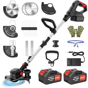 24V 8 Inch Cordless Weed Wacker, 3-in-1 Lawn Edger Grass Trimmer
Electric Weed Eater with 2 x 4000mAh Batteries, Foldable Telescopic Shaft and 3 Cutting Blades for Garden Yard Use